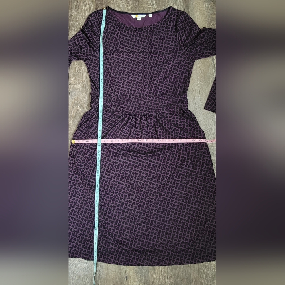 Boden Abigail Jersey Midi Dress Womens 8 Purple Black Leaf Print Long Sleeve - Picture 9 of 12